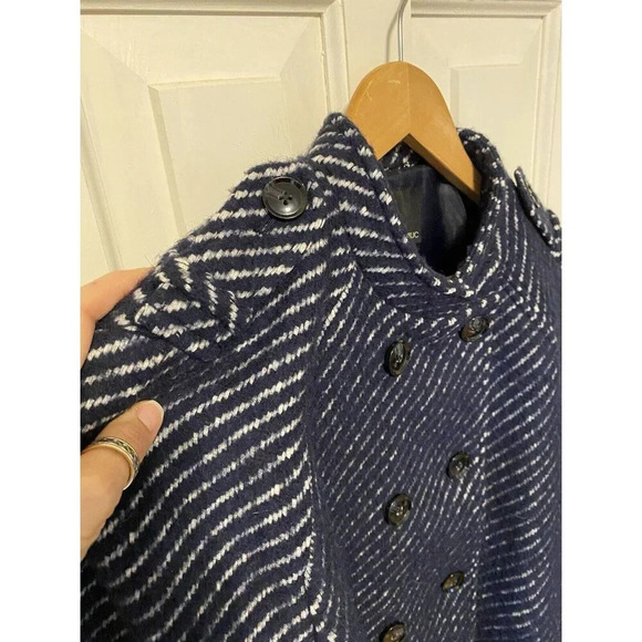 Banana Republic Women's Navy Wool Alpaca Mohair Poncho Shall Sz L Striped Luxury - Picture 4 of 16
